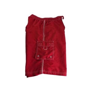 Lifeguard Shorts Mens XL Red Board Swim Trunks Cargo Pocket Drawstring